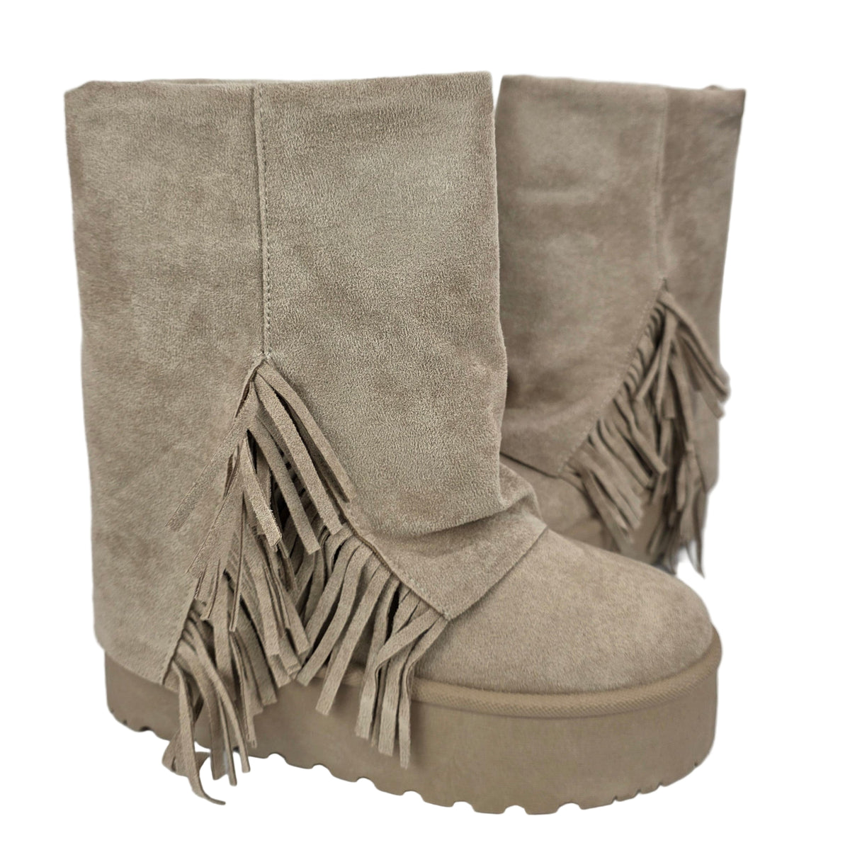 Bota Australiana Flecos Plataforma Beige