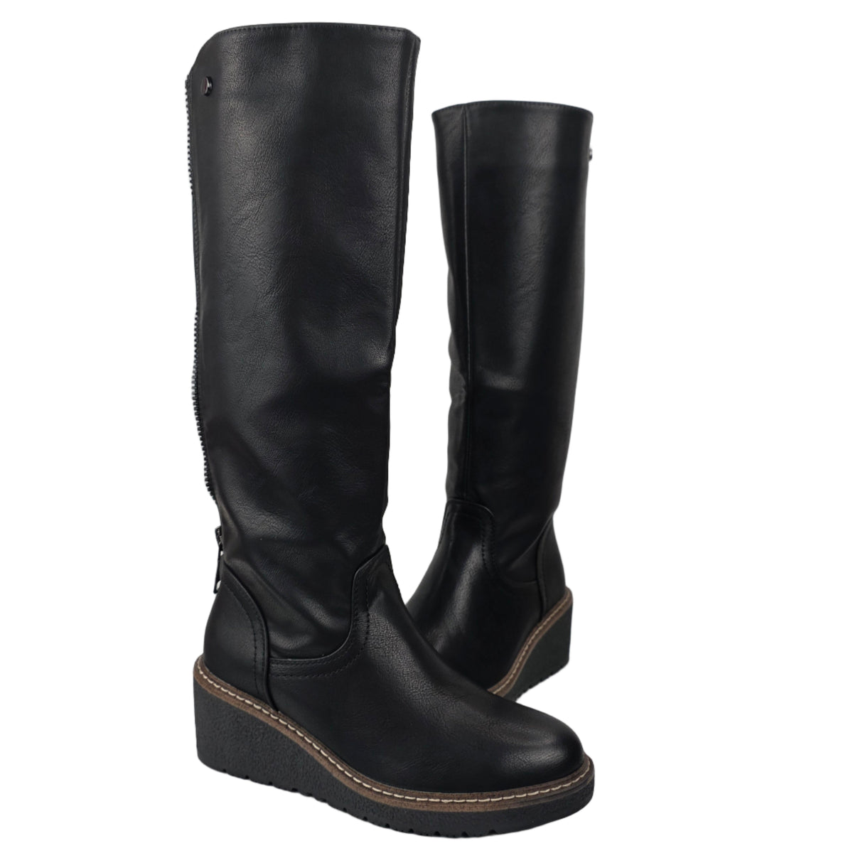 Bota Alta Cuña Cremallera Trasera Negra – Pasarela Concept