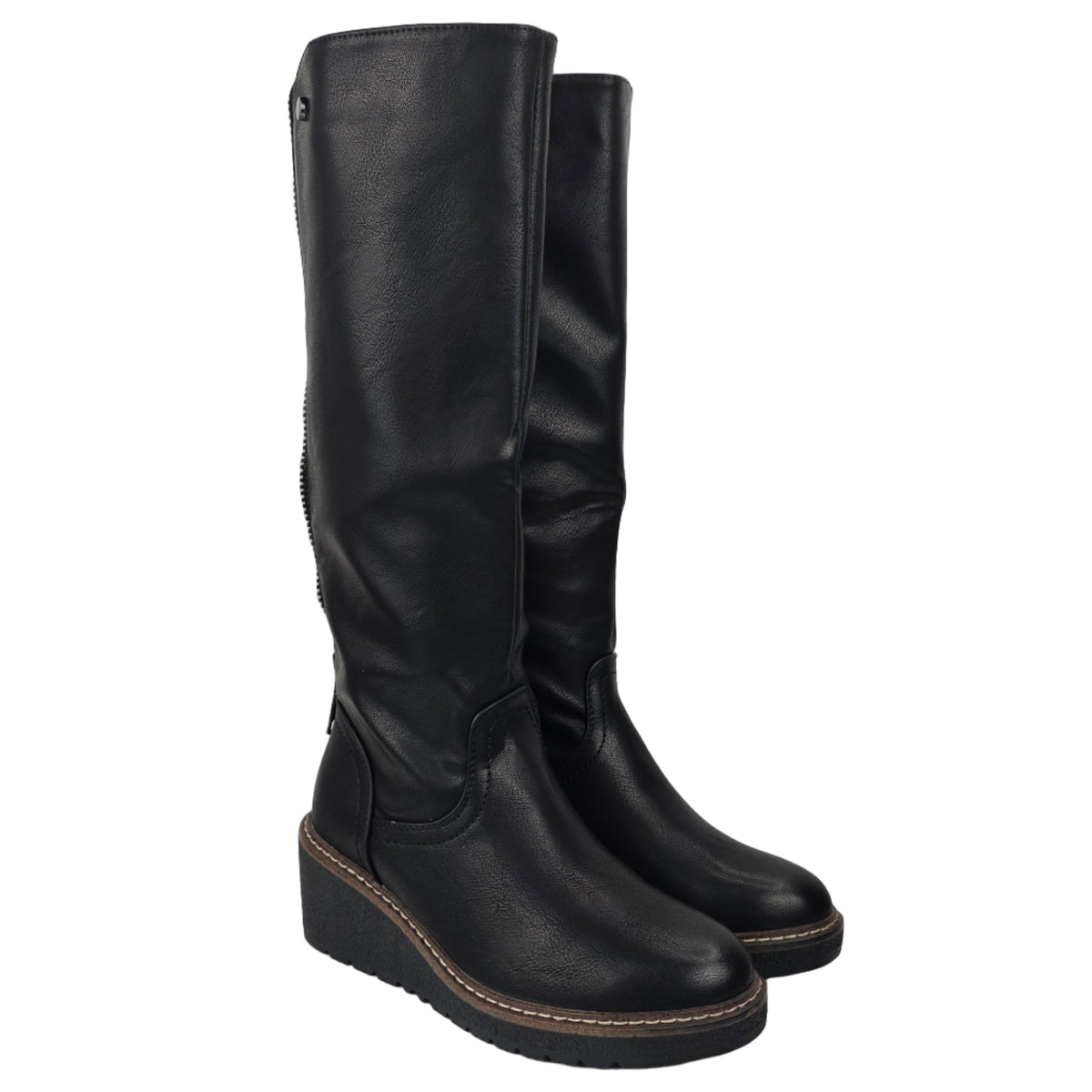 Bota Alta Cuña Cremallera Trasera Negra – Pasarela Concept