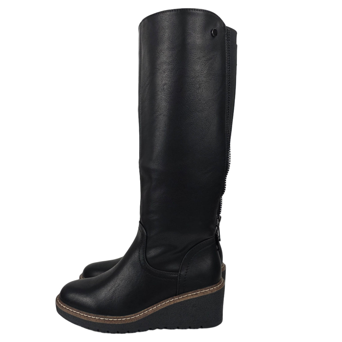 Bota Alta Cuña Cremallera Trasera Negra – Pasarela Concept