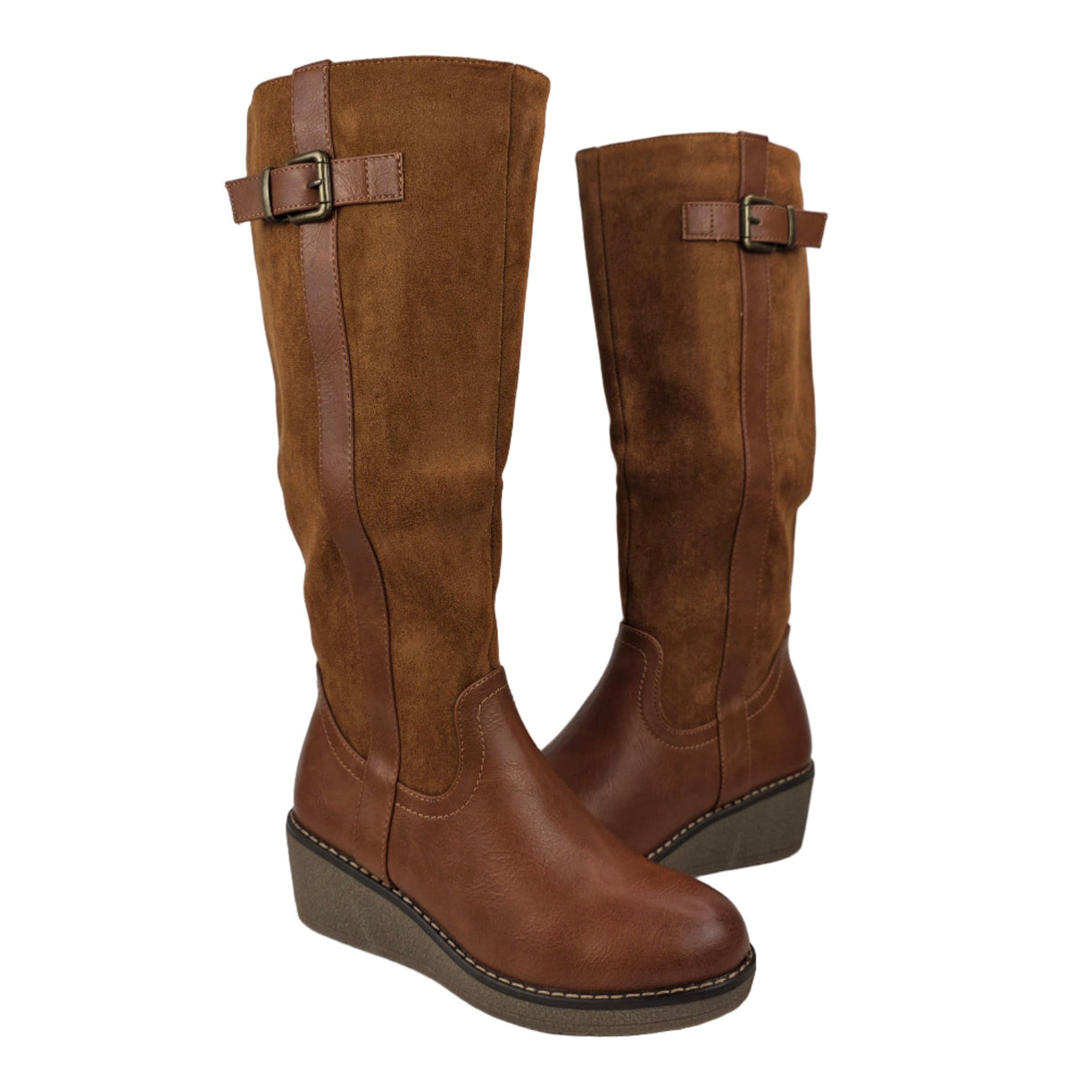 Bota Alta Cuña Combinada Camel – Pasarela Concept