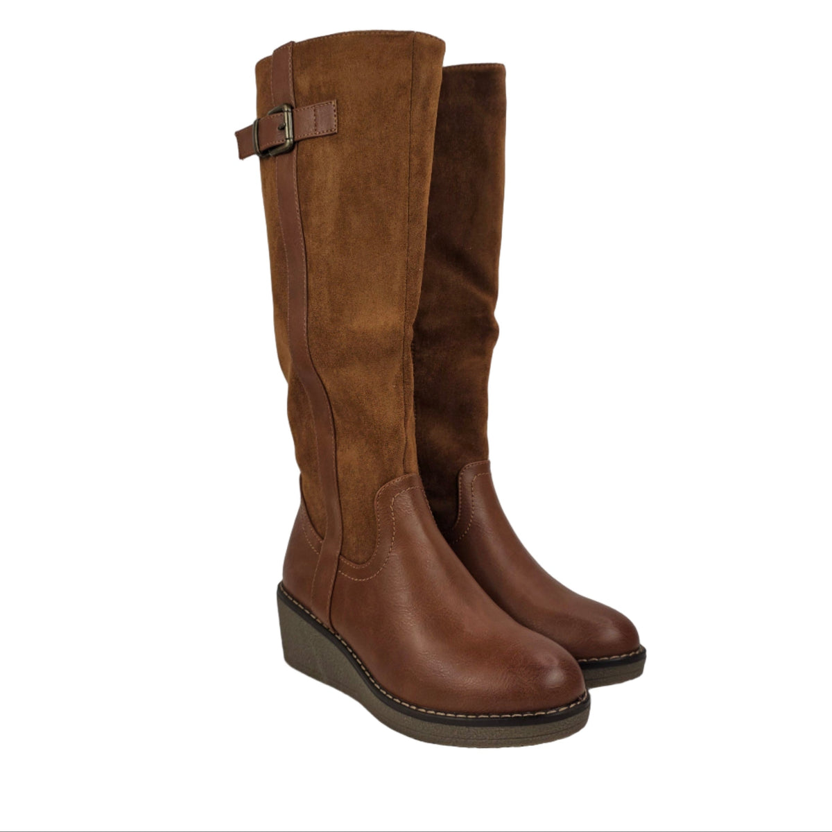 Bota Alta Cuña Combinada Camel – Pasarela Concept