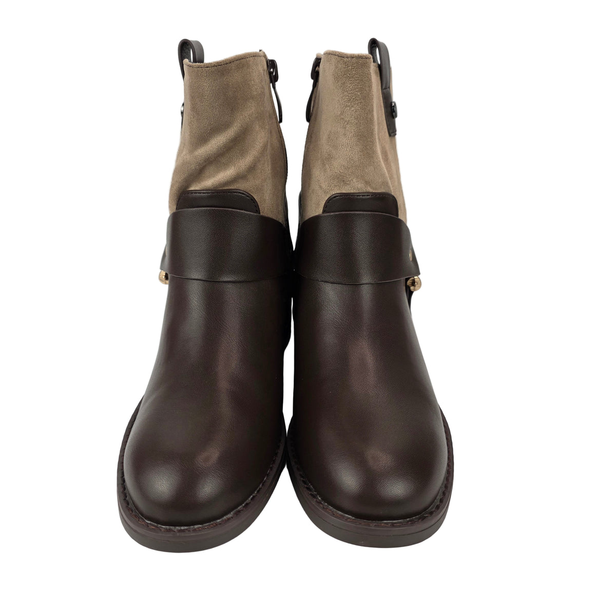 Botín Combinado Hebilla Dorado Marrón/Beige – Pasarela Concept