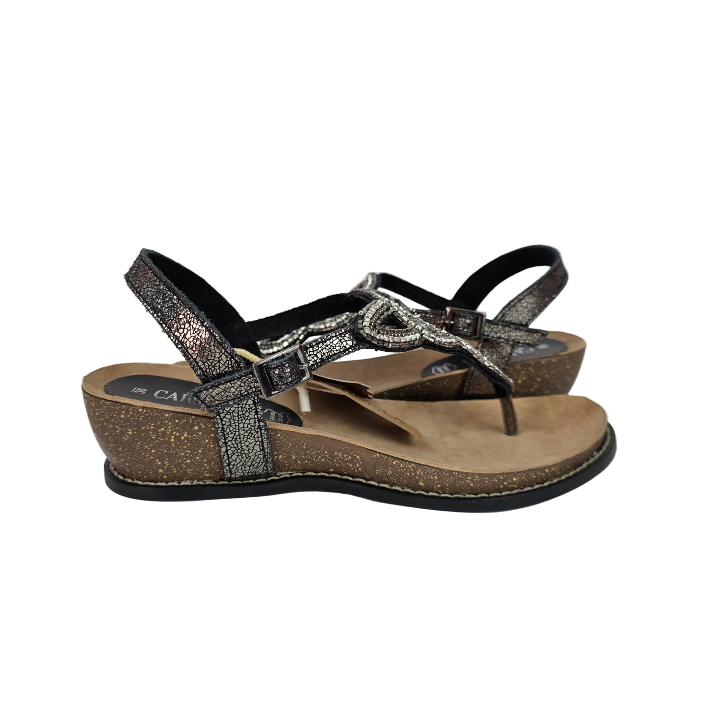 Sandalia de Dedo Joya Carmela en Piel Negro Metalizado