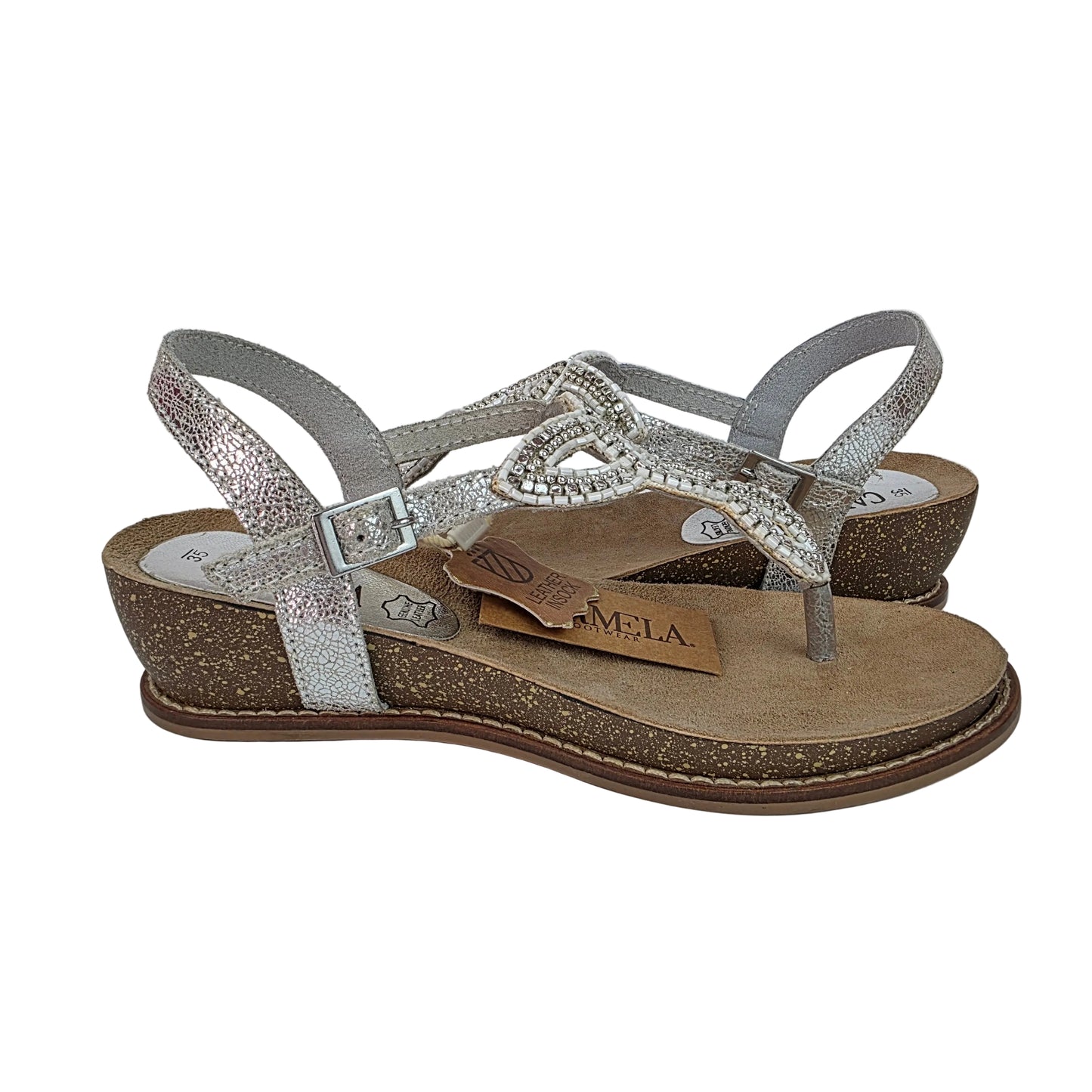 Sandalia de Dedo Joya Carmela en Piel Plata con Strass