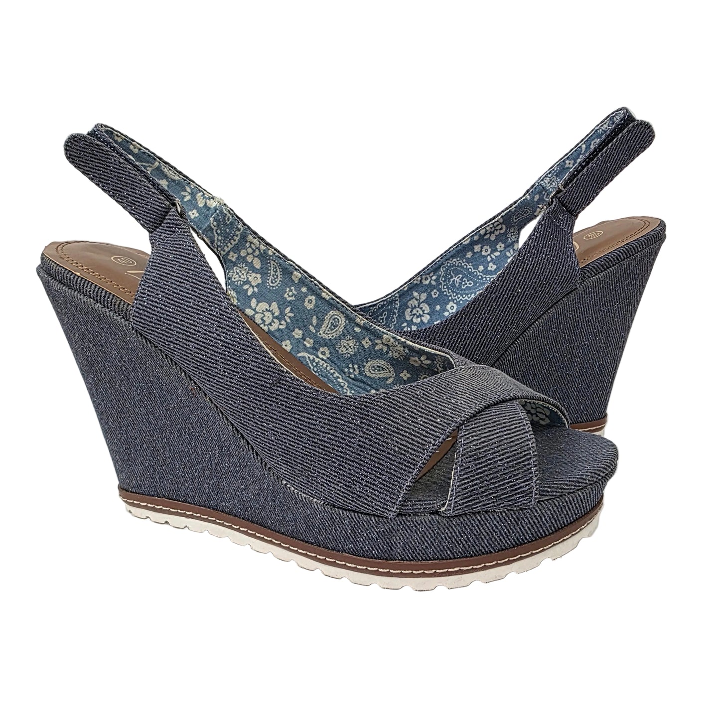 Sandalia de Cuña Refresh Vaquera Denim con Forro Floral – Pasarela Concept