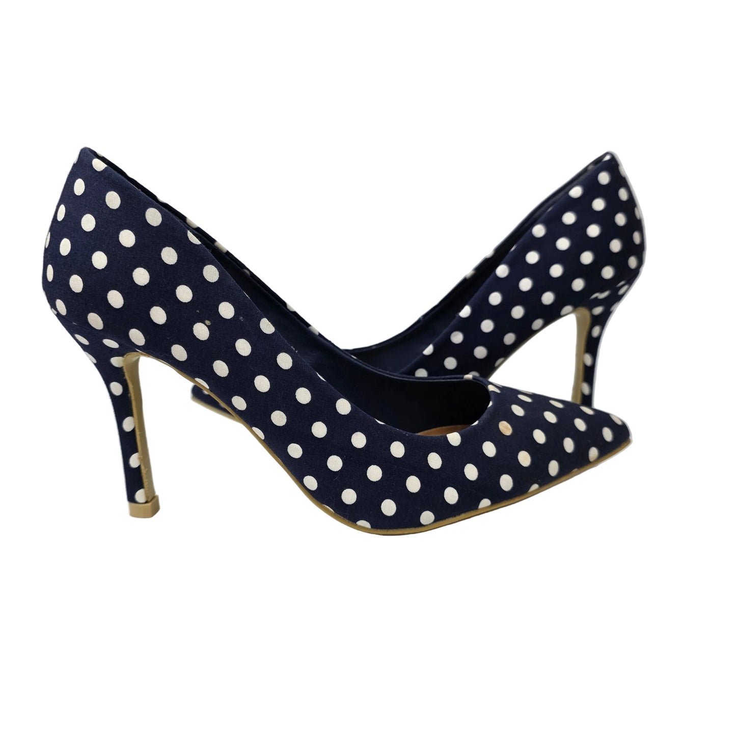 Zapatos de Salón Stiletto Azul Marino con Estampado de Lunares – Pasarela Concept
