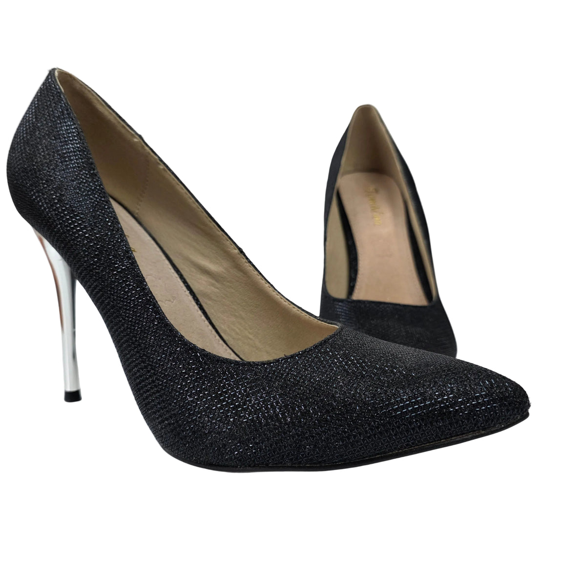 Zapatos de Salón Stiletto Negros con Tacón Cromado Plata – Pasarela Concept