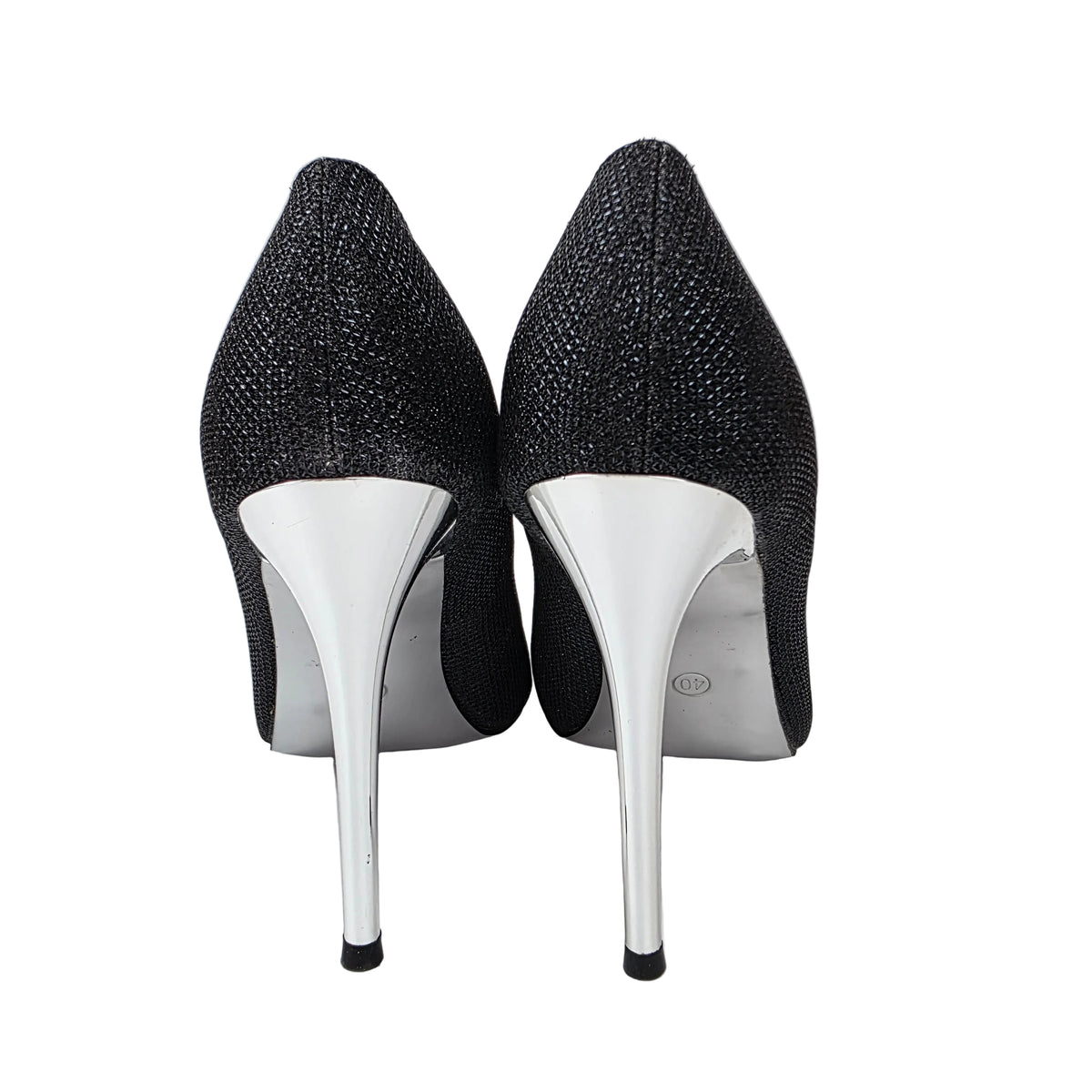 Zapatos de Salón Stiletto Negros con Tacón Cromado Plata – Pasarela Concept