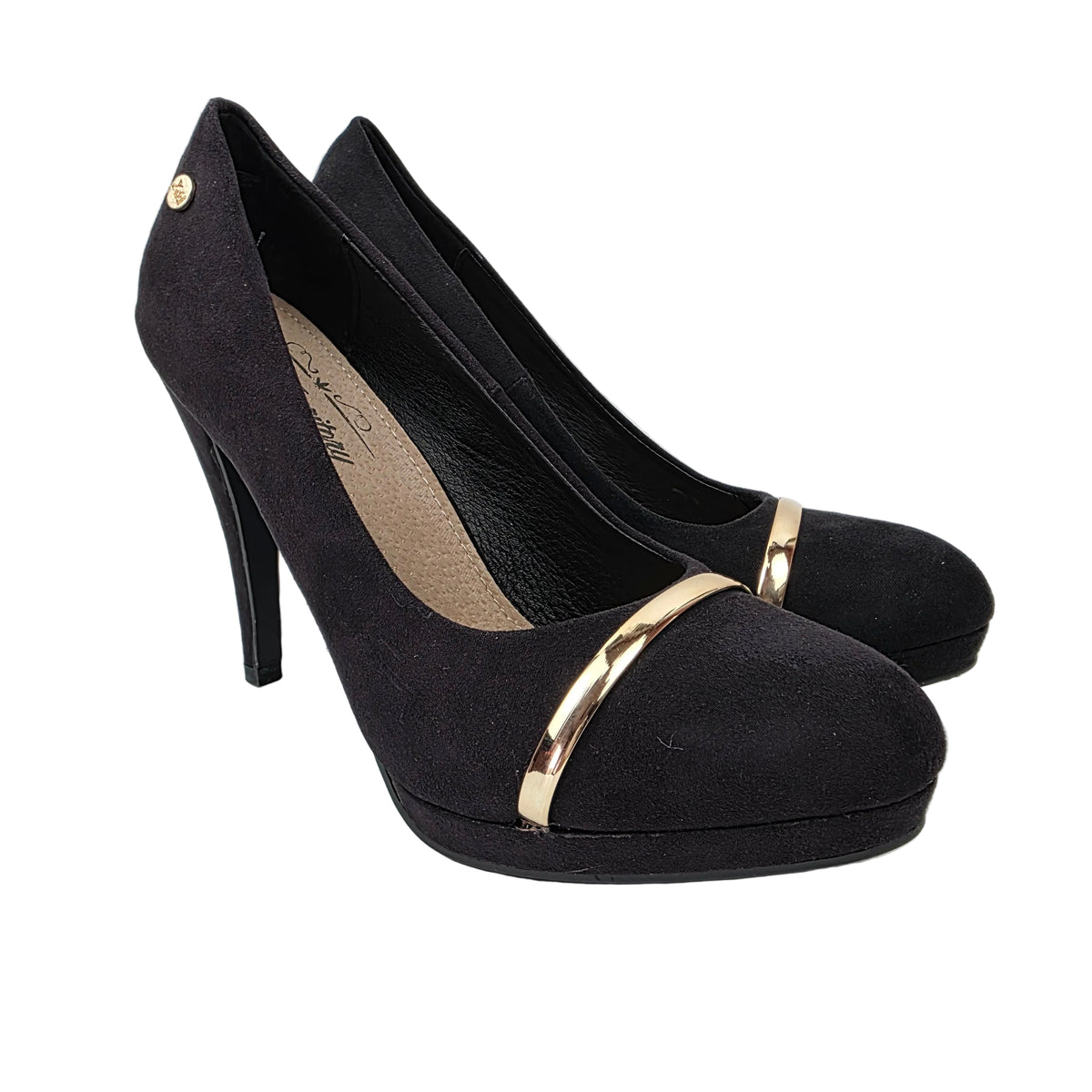 Zapatos de Salón Xti de Antelina Negra con Detalle Oro y Plataforma – Pasarela Concept