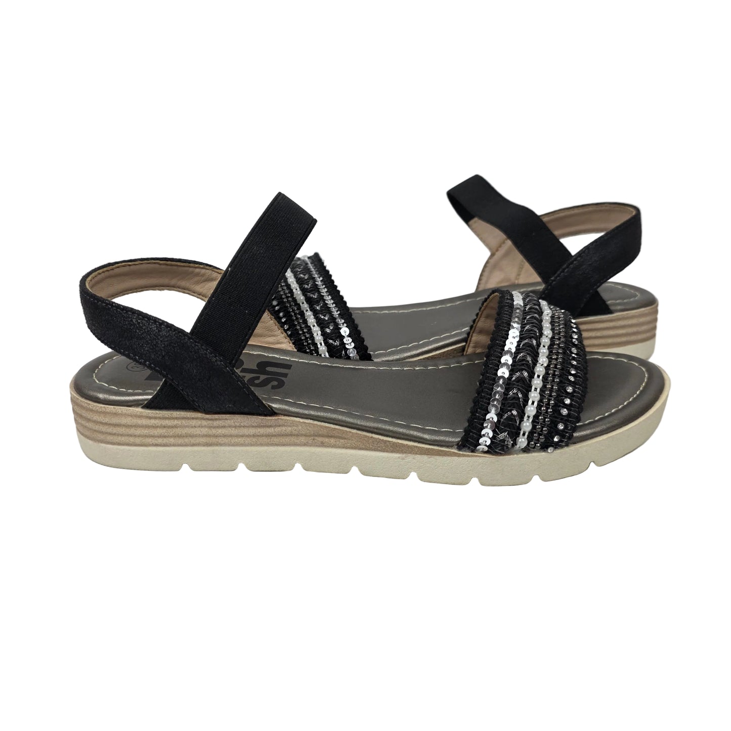 Sandalias con Elásticos y Lentejuelas Refresh Color Negro – Pasarela Concept