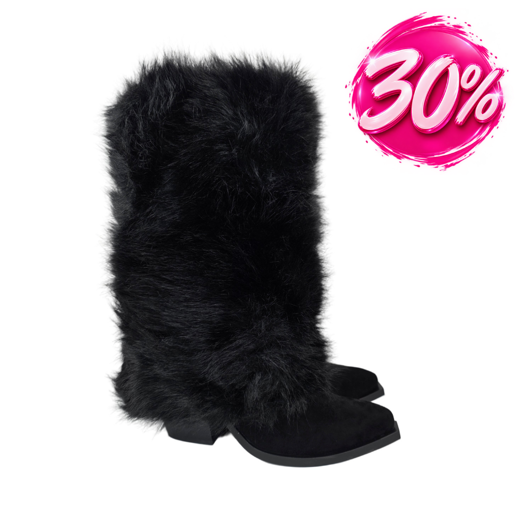 Bota Alta Pelo Efecto Peluche Negra – Pasarela Concept