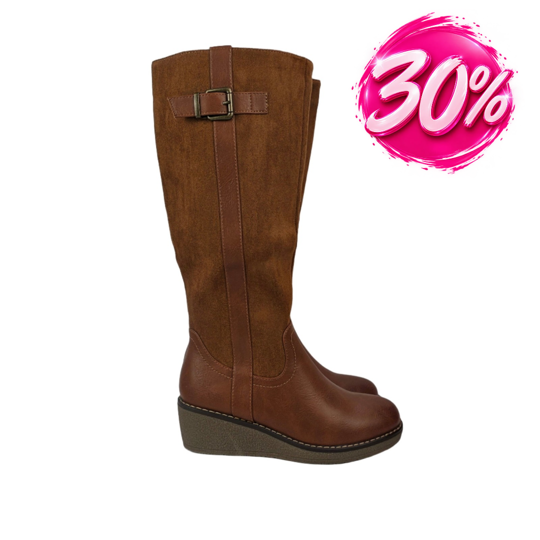 Bota Alta Cuña Combinada Camel – Pasarela Concept
