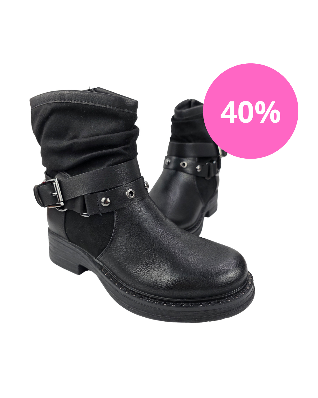 Botin Combinado Hebilla Negro