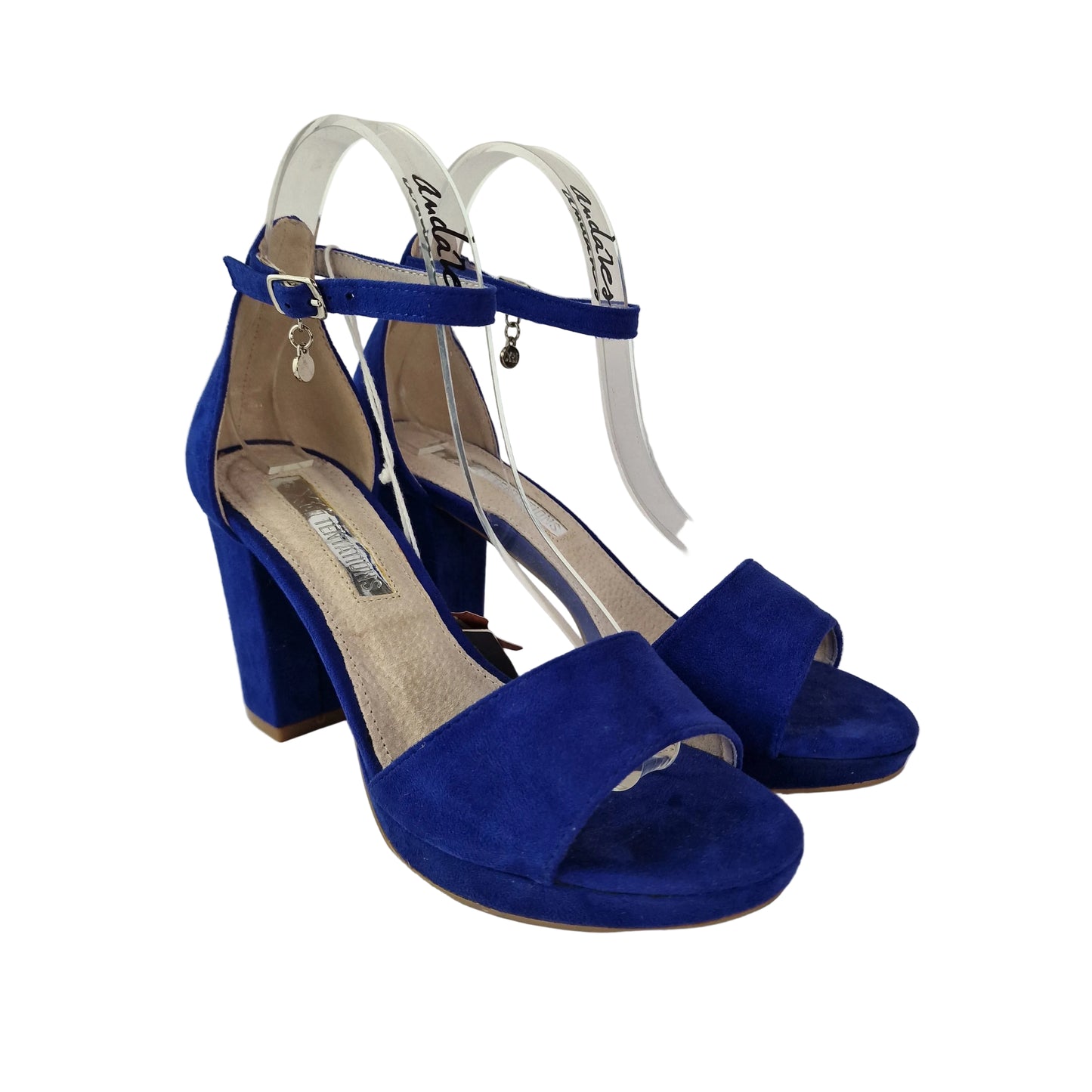 Sandalia Xti Azul Eléctrico de Antelina con Tacón Bloque de 8.5cm