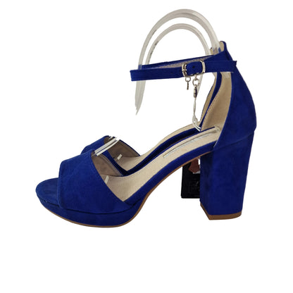 Sandalia Xti Azul Eléctrico de Antelina con Tacón Bloque de 8.5cm