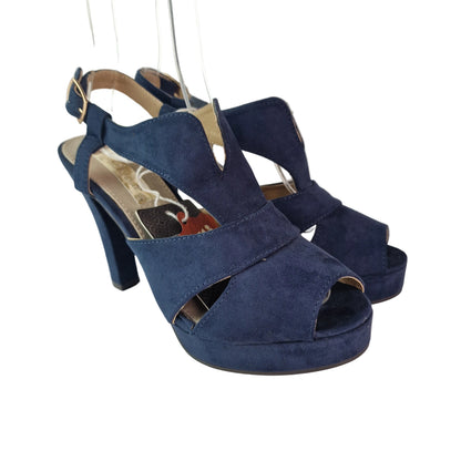 Sandalia Xti de Tacón Azul Marino en Antelina con Plataforma de 3cm