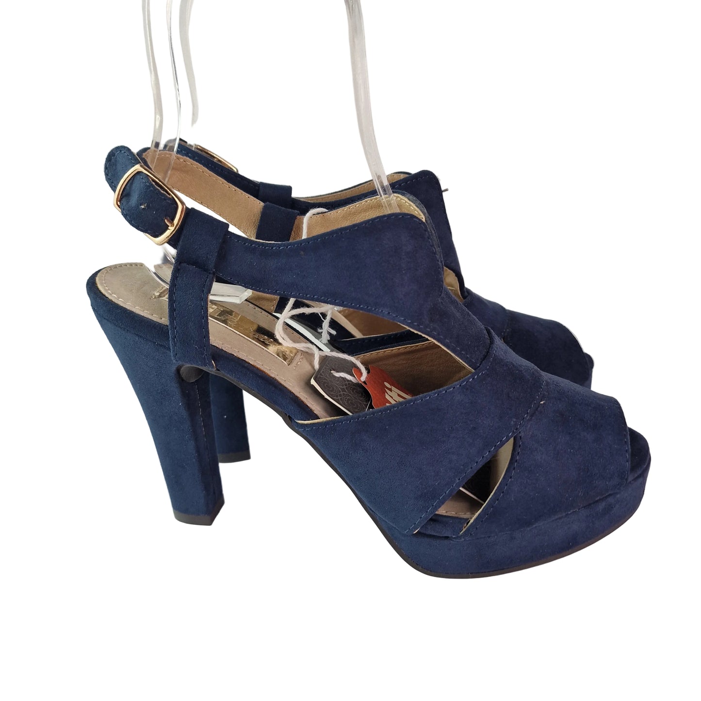 Sandalia Xti de Tacón Azul Marino en Antelina con Plataforma de 3cm