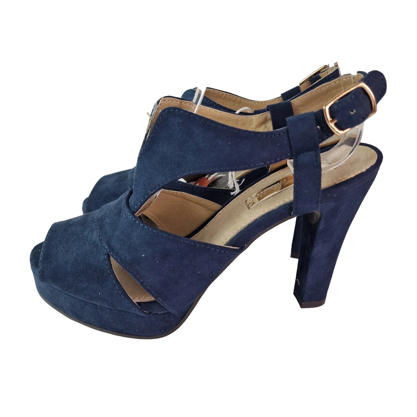 Sandalia Xti de Tacón Azul Marino en Antelina con Plataforma de 3cm