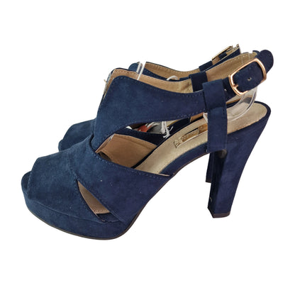 Sandalia Xti de Tacón Azul Marino en Antelina con Plataforma de 3cm