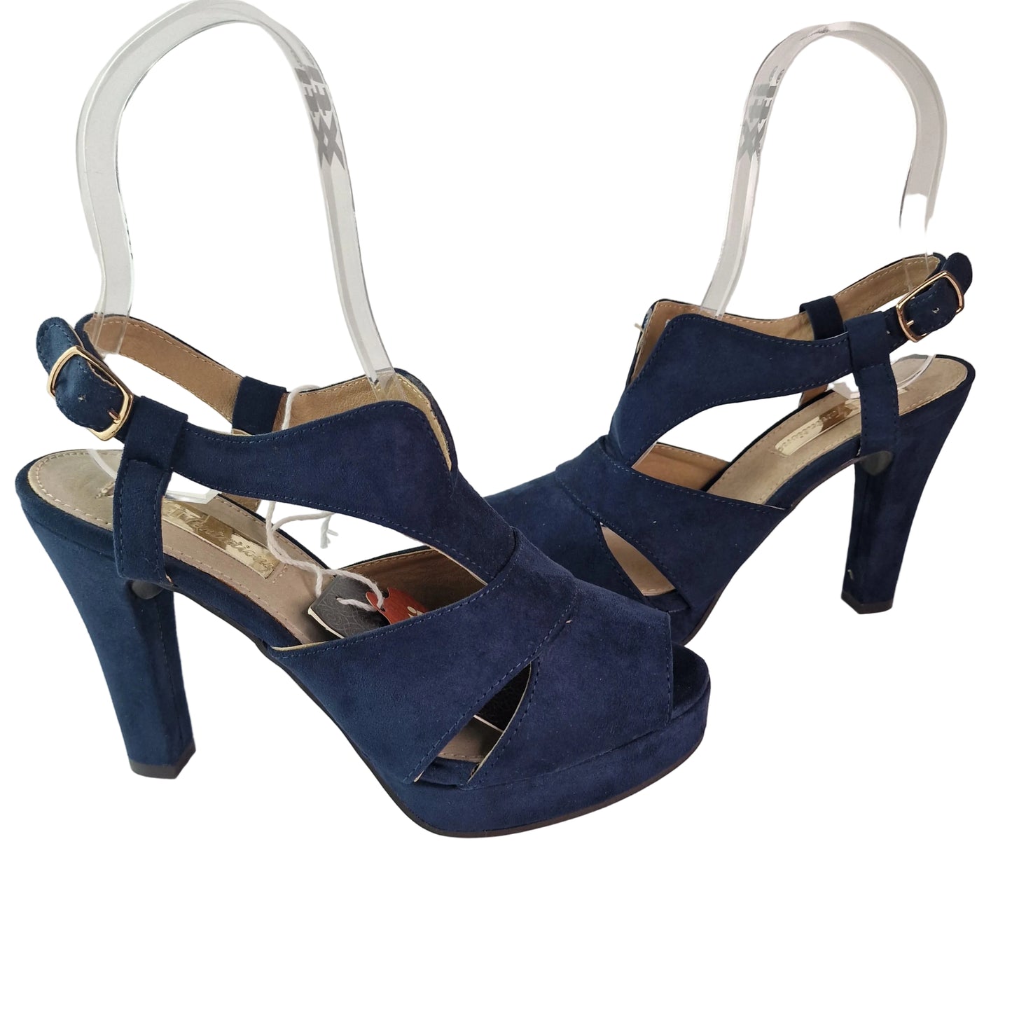 Sandalia Xti de Tacón Azul Marino en Antelina con Plataforma de 3cm
