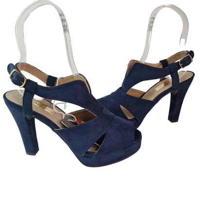 Sandalia Xti de Tacón Azul Marino en Antelina con Plataforma de 3cm