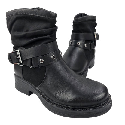 Botin Combinado Hebilla Negro