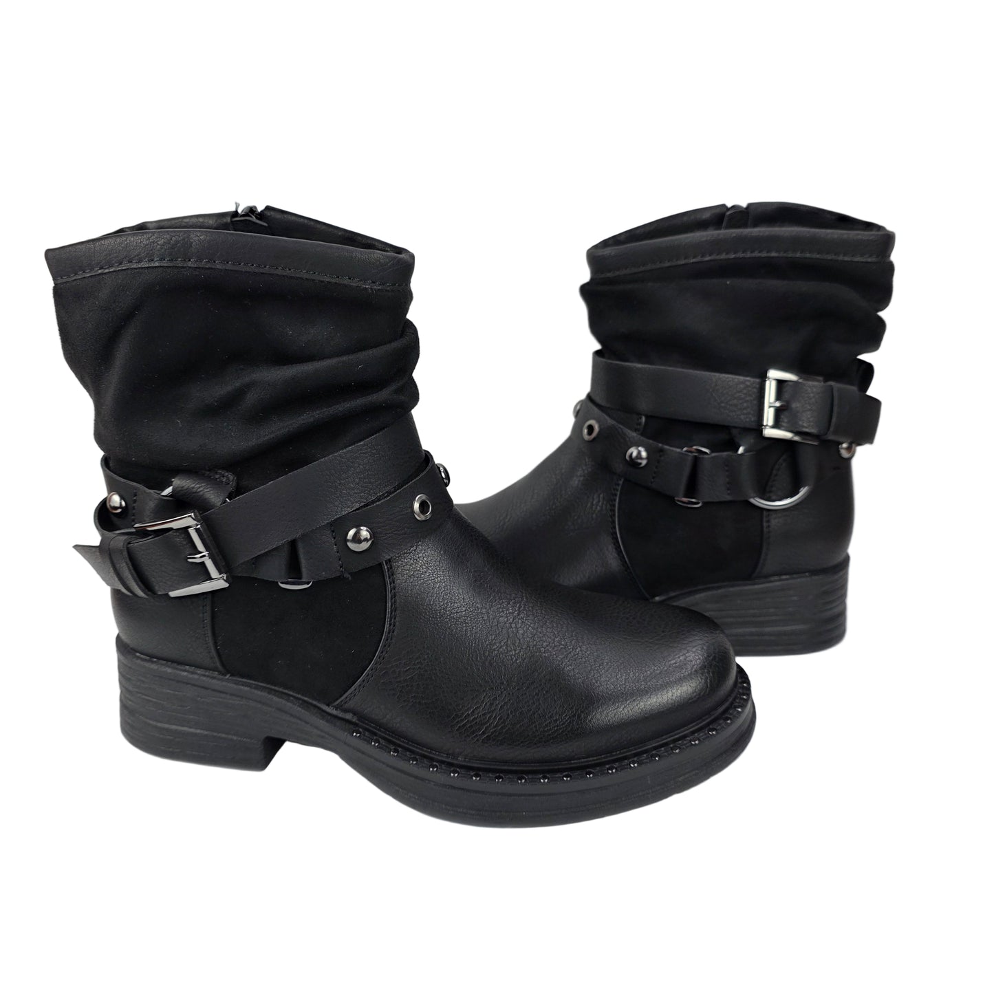 Botin Combinado Hebilla Negro