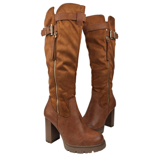 Bota Alta Tacón Camel