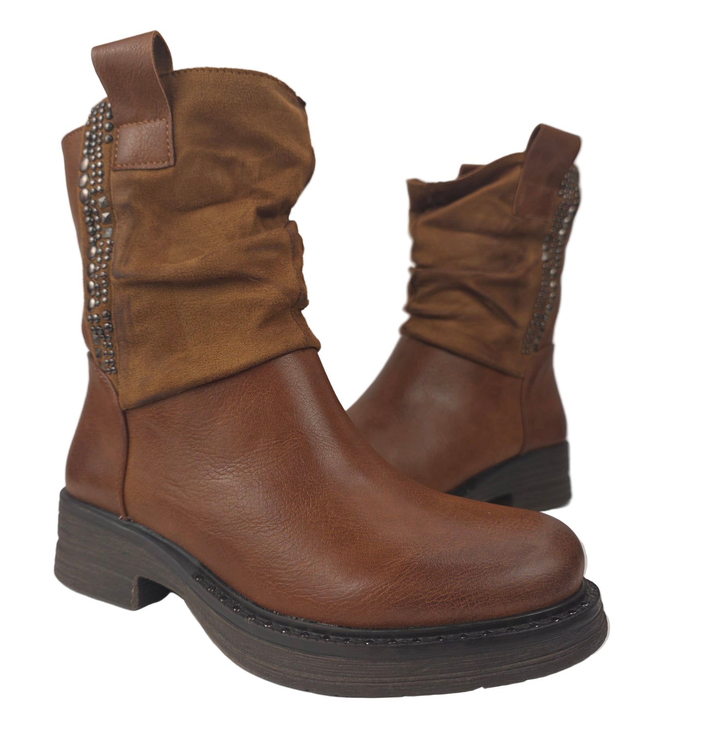 Botin Tachuelas combinado Marrón