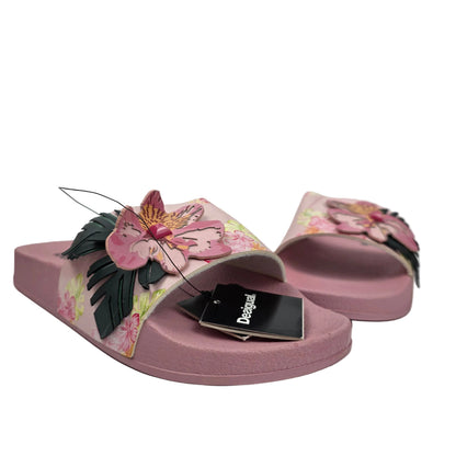 Sandalia Pala Desigual Rosa con Flores Tropicales y Relieve 3D