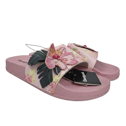 Sandalia Pala Desigual Rosa con Flores Tropicales y Relieve 3D
