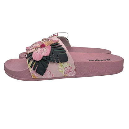 Sandalia Pala Desigual Rosa con Flores Tropicales y Relieve 3D