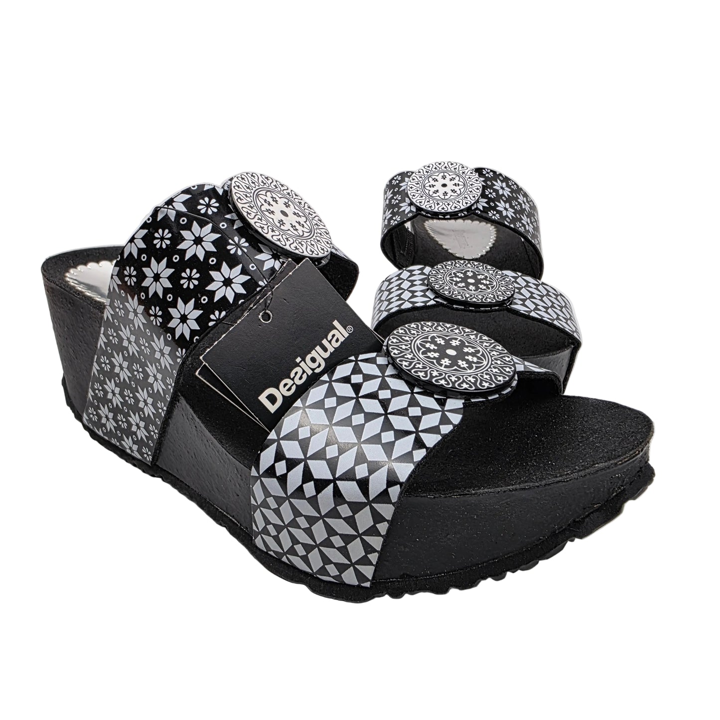 Sandalia de Cuña Desigual Luxury Alhambra Blanco y Negro - Pasarela Concept