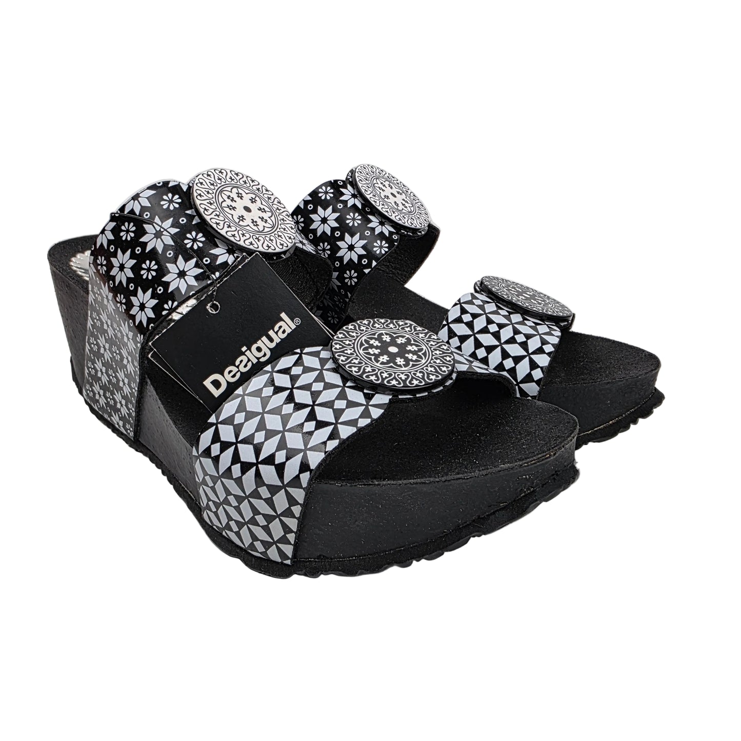 Sandalia de Cuña Desigual Luxury Alhambra Blanco y Negro - Pasarela Concept