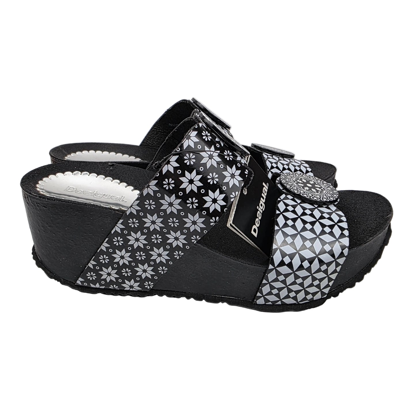 Sandalia de Cuña Desigual Luxury Alhambra Blanco y Negro - Pasarela Concept