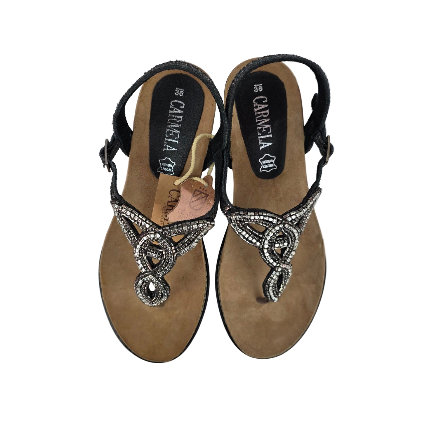 Sandalia de Dedo Joya Carmela en Piel Negro Metalizado