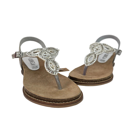 Sandalia de Dedo Joya Carmela en Piel Plata con Strass