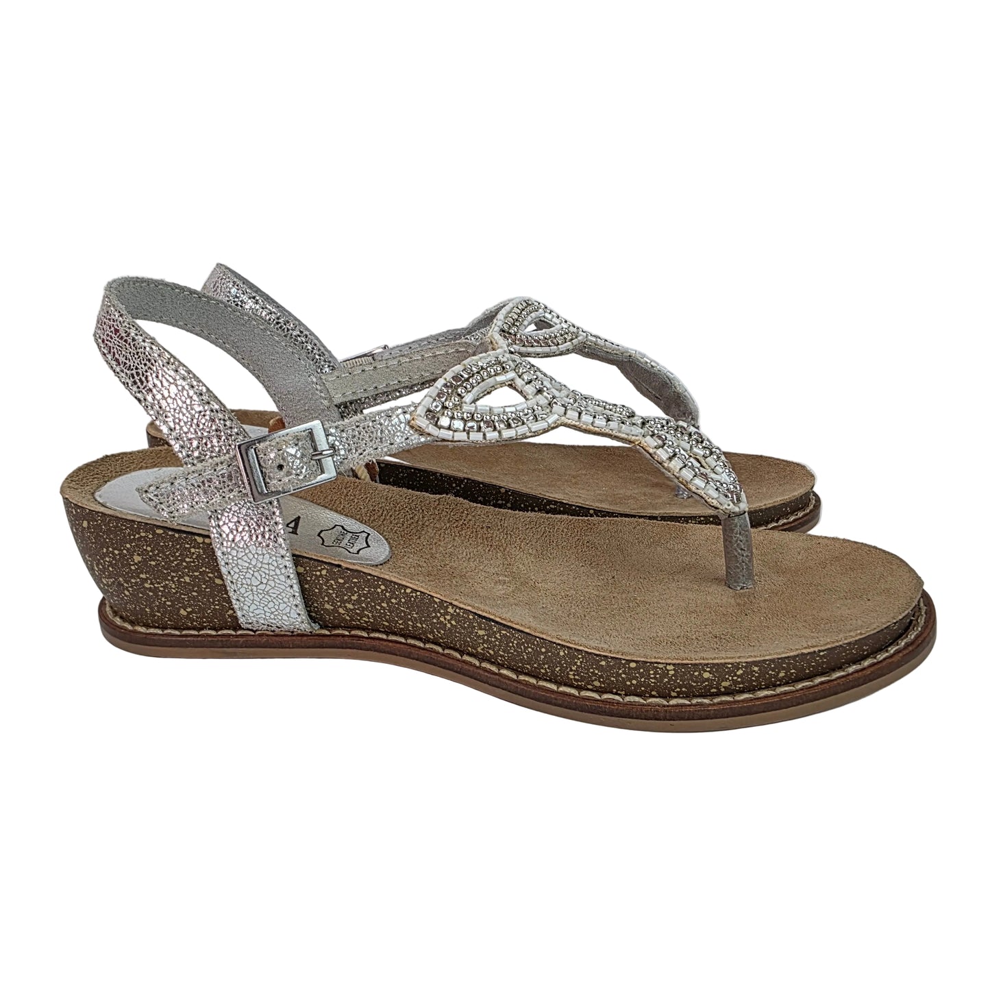 Sandalia de Dedo Joya Carmela en Piel Plata con Strass