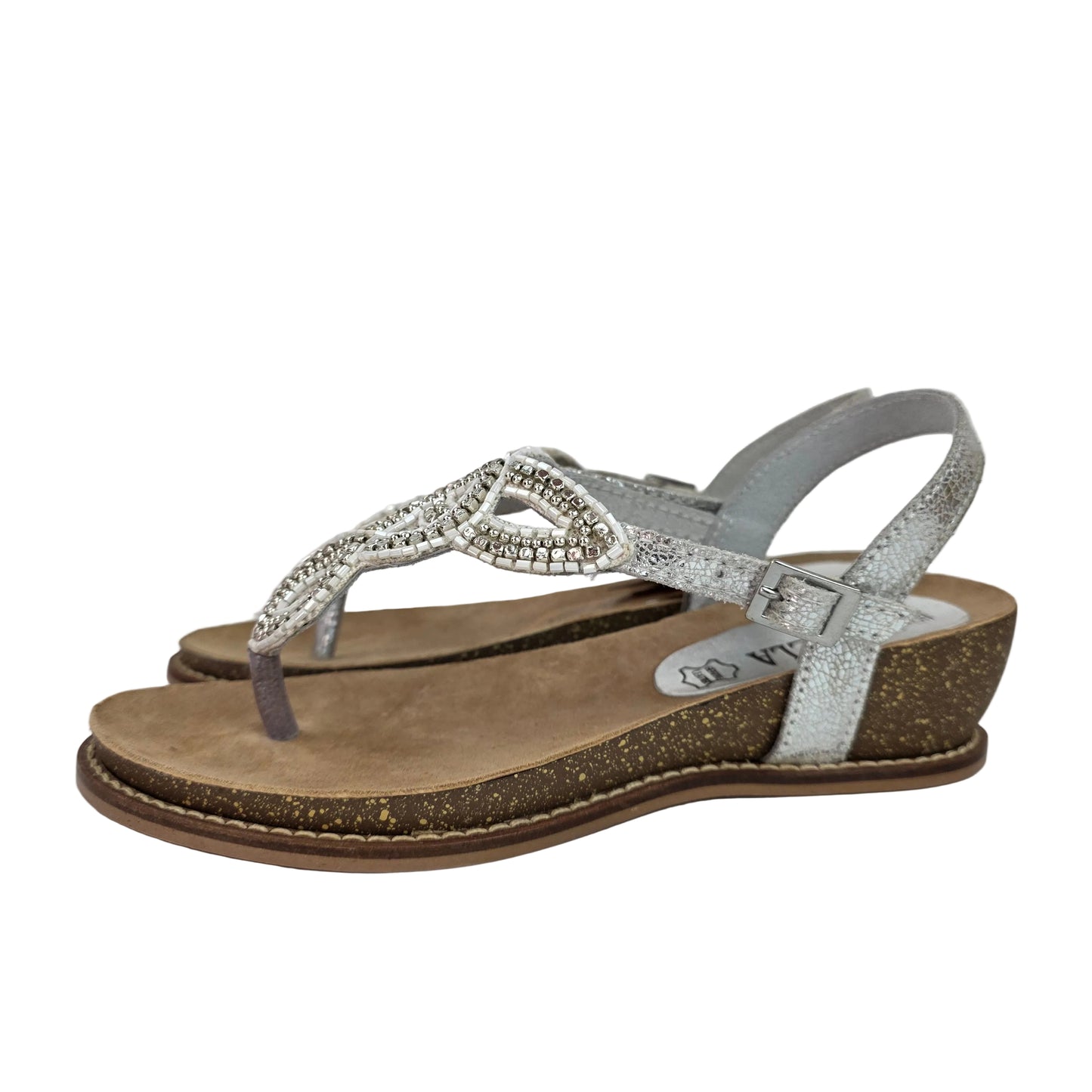Sandalia de Dedo Joya Carmela en Piel Plata con Strass