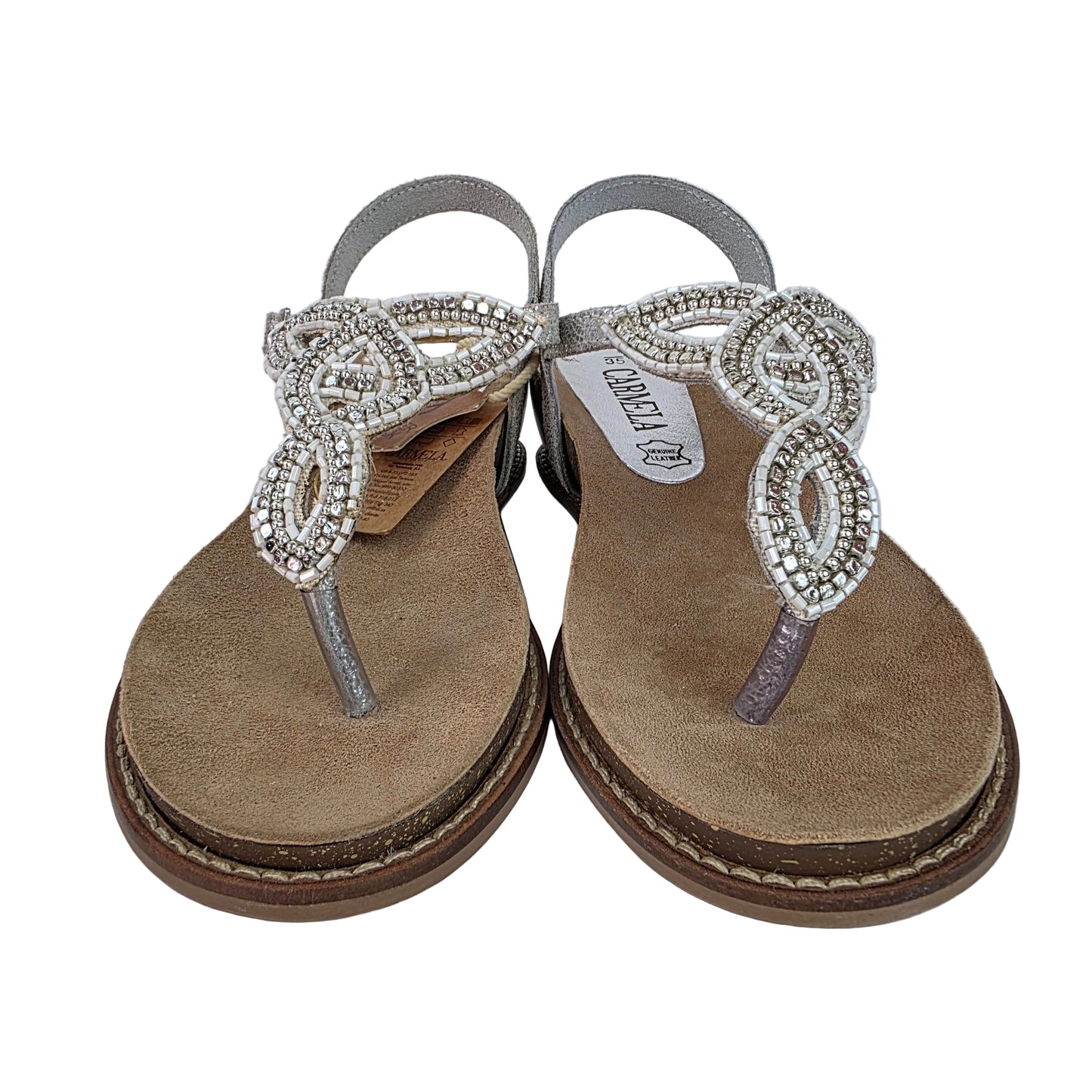 Sandalia de Dedo Joya Carmela en Piel Plata con Strass