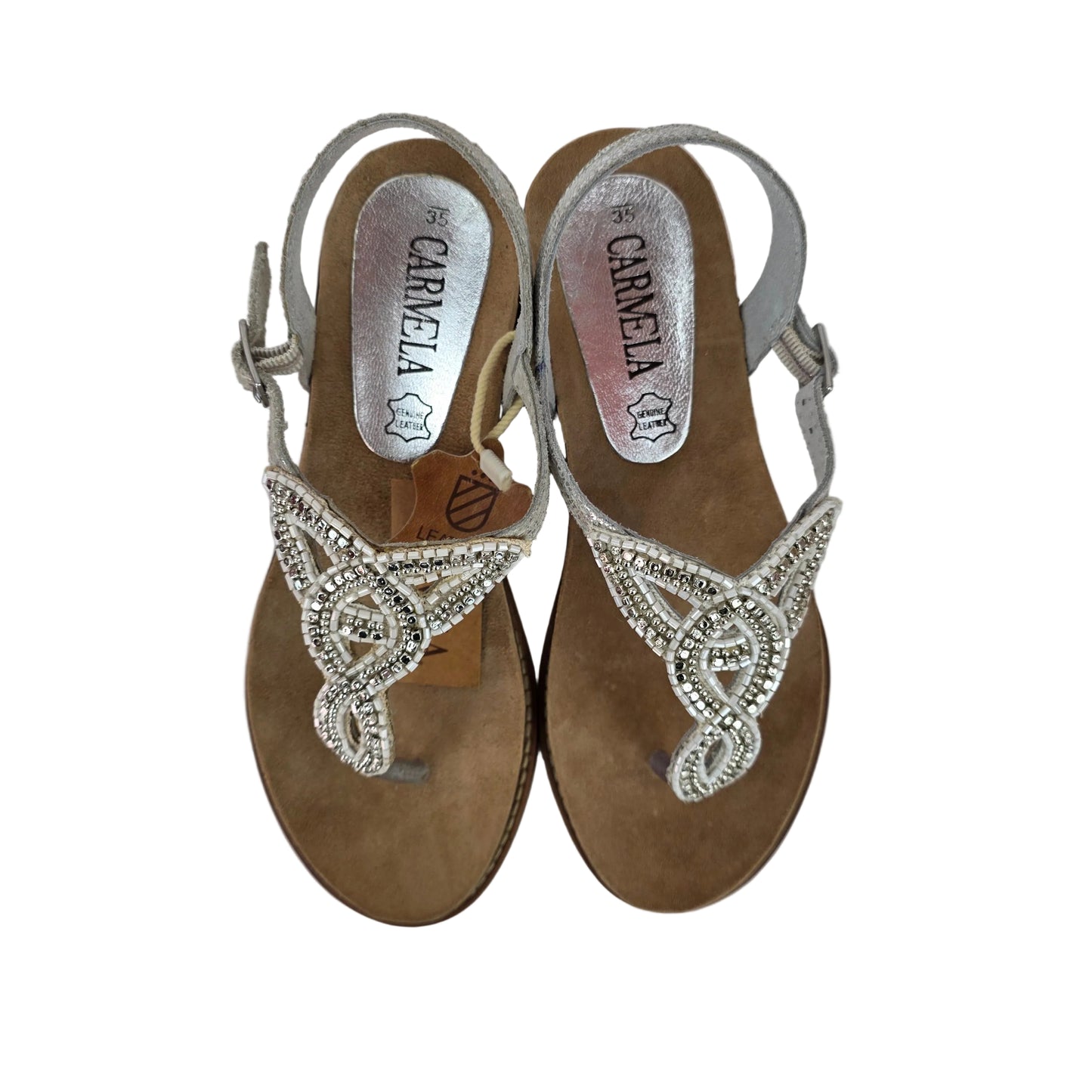 Sandalia de Dedo Joya Carmela en Piel Plata con Strass