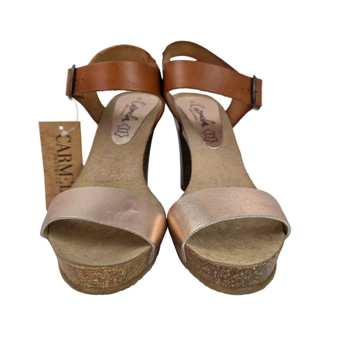 Sandalia de Tacón Carmela de Piel Cuero y Oro Rosa – Pasarela Concept