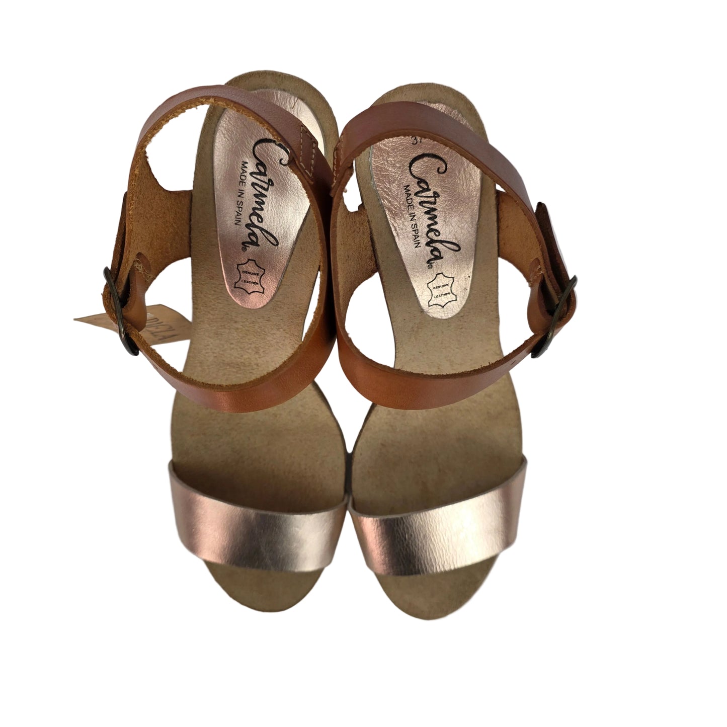 Sandalia de Tacón Carmela de Piel Cuero y Oro Rosa – Pasarela Concept