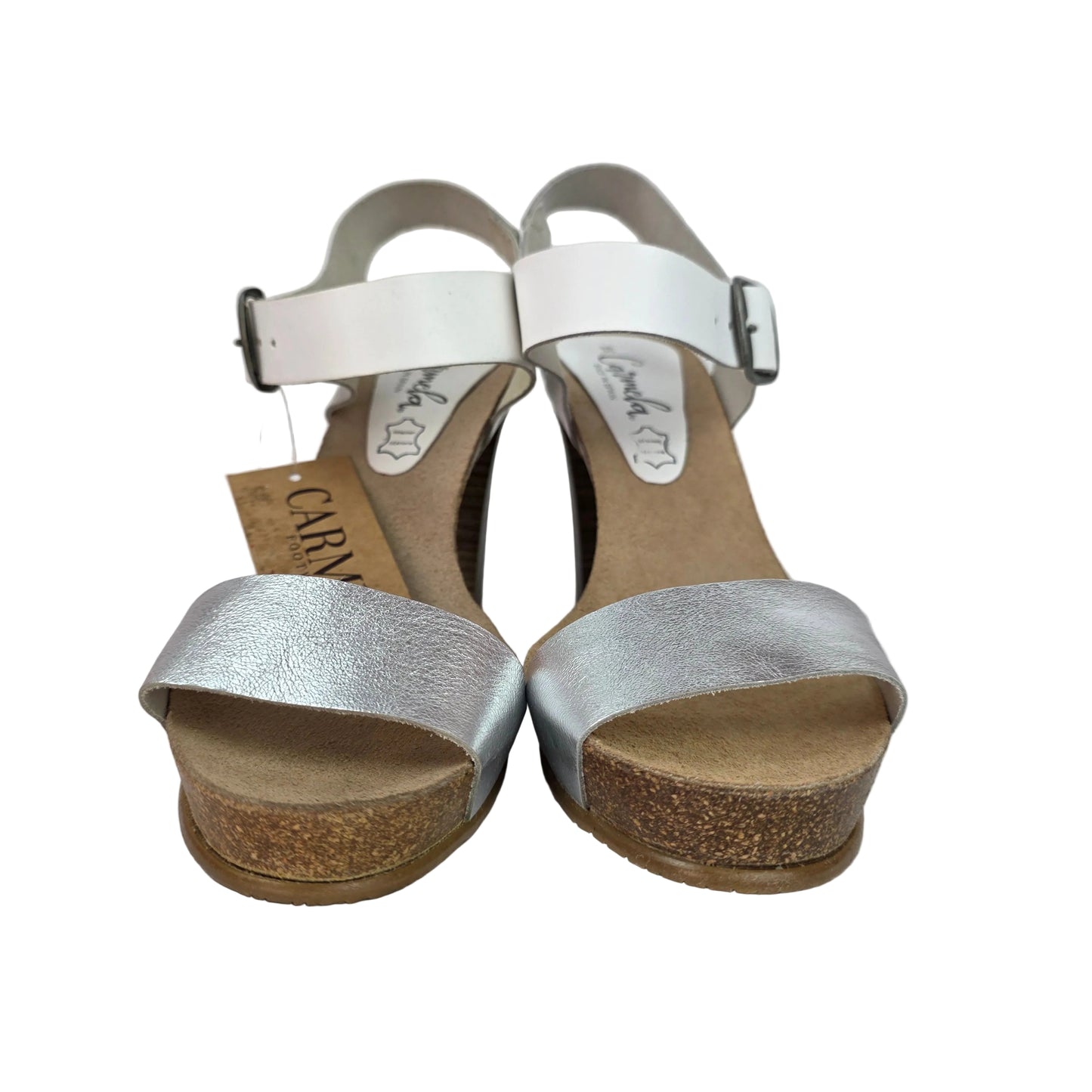 Sandalia de Tacón Carmela de Piel Blanca y Plata Metalizada – Pasarela Concept