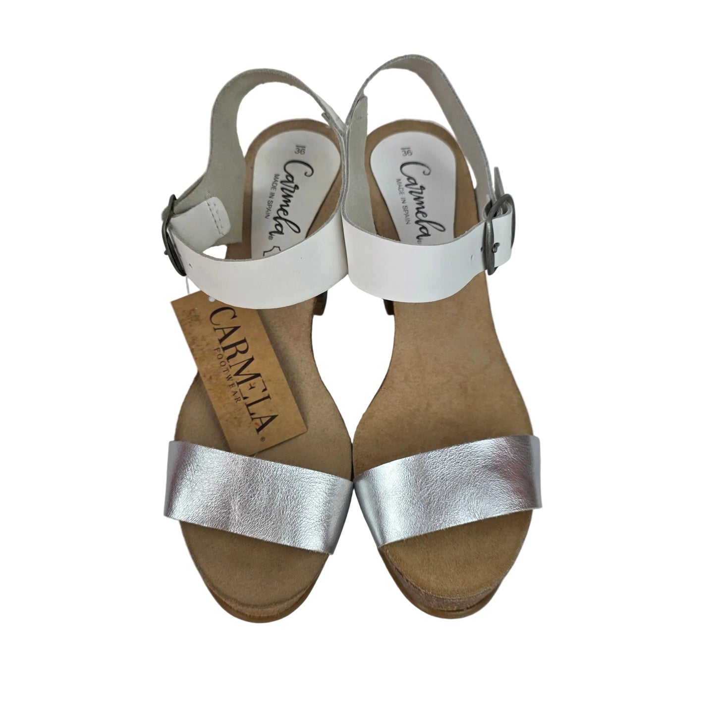 Sandalia de Tacón Carmela de Piel Blanca y Plata Metalizada – Pasarela Concept
