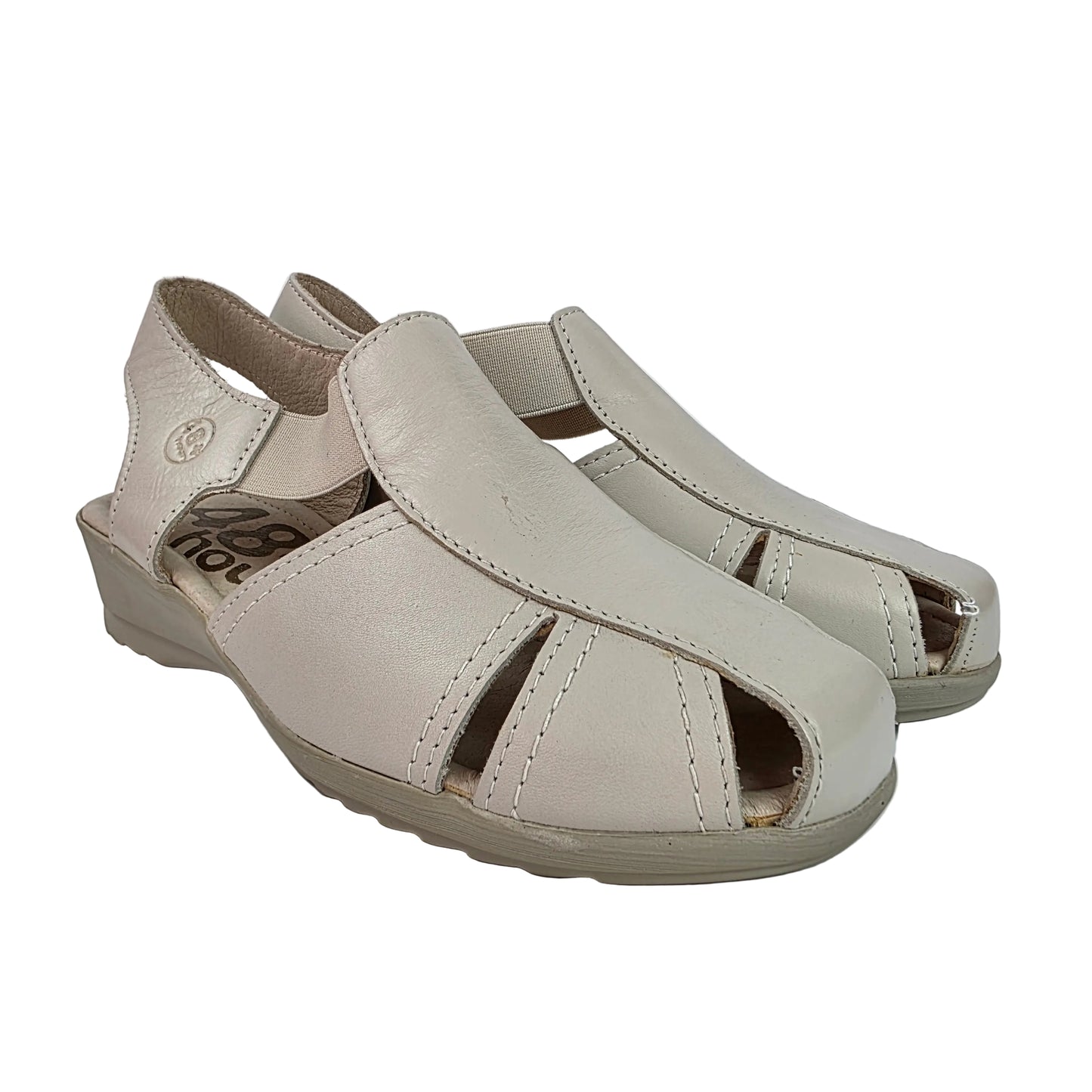 Sandalias de Piel 48 Horas Beige con Cuña de Confort y Elásticos