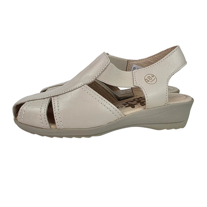Sandalias de Piel 48 Horas Beige con Cuña de Confort y Elásticos