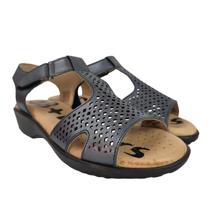 Sandalias 48 Horas de Piel Azul Metalizado con Plantilla de Gel