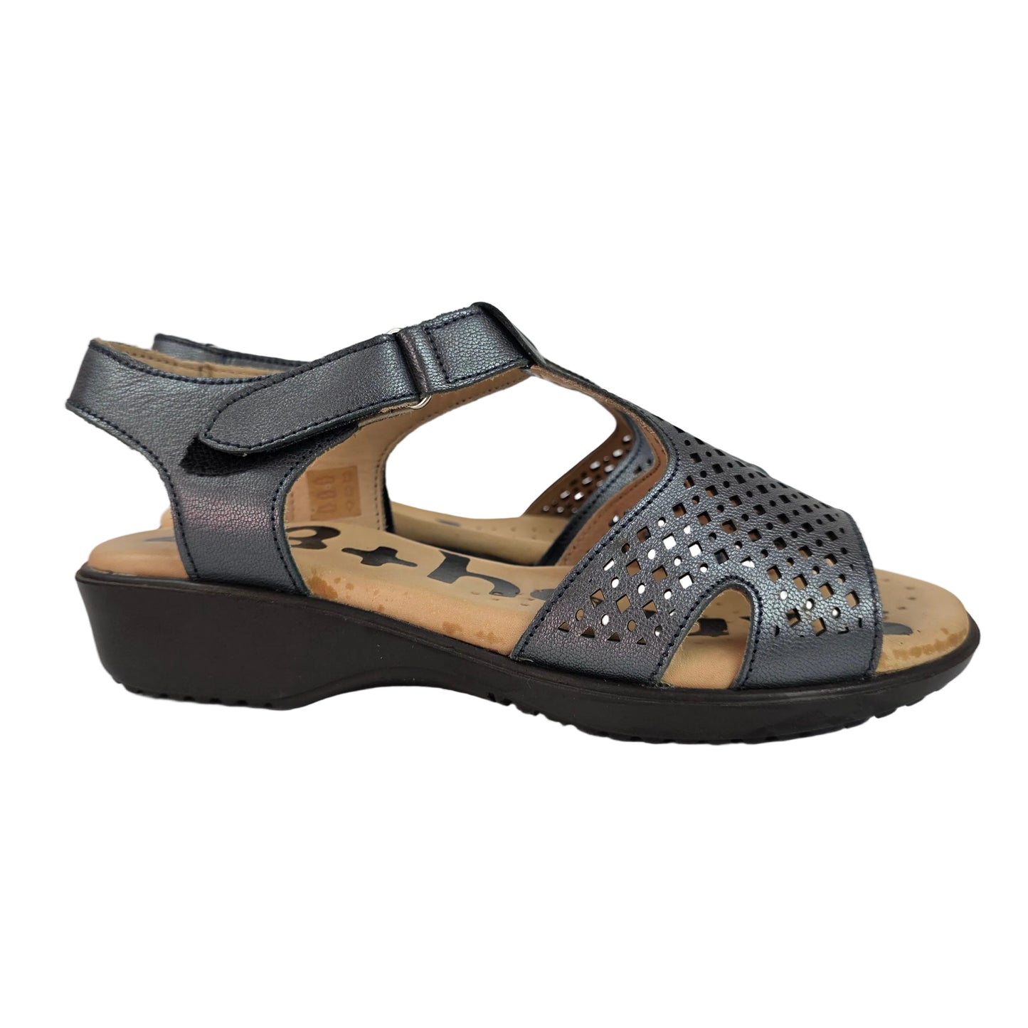 Sandalias 48 Horas de Piel Azul Metalizado con Plantilla de Gel